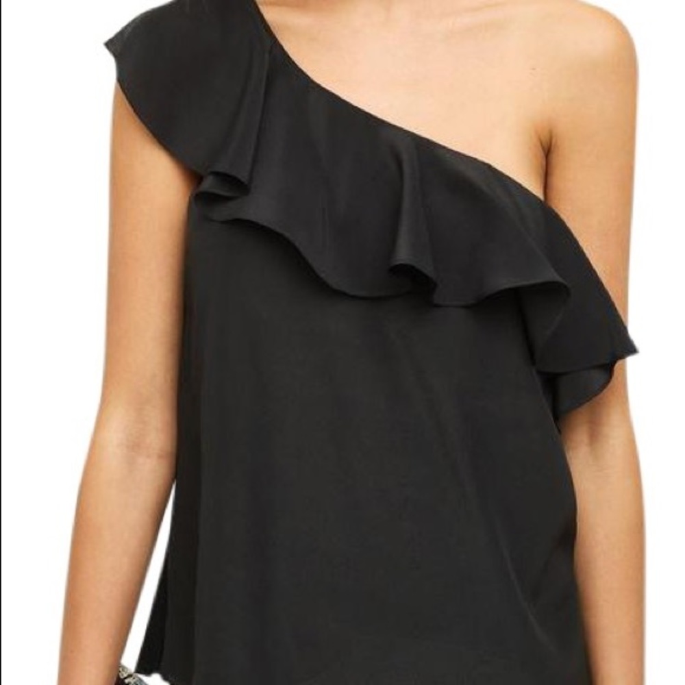 Anthropologie Maeve black silk on shoulder blouse